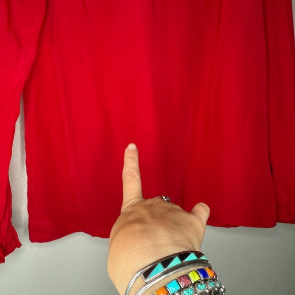 Vintage Ruffle Blouse Y2K 00s Harve Benard Red Silk Tuxedo Romantic Poet Small - Picture 6 of 9